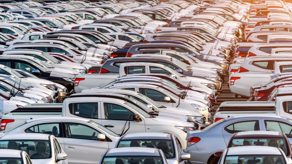 Rows of new cars.