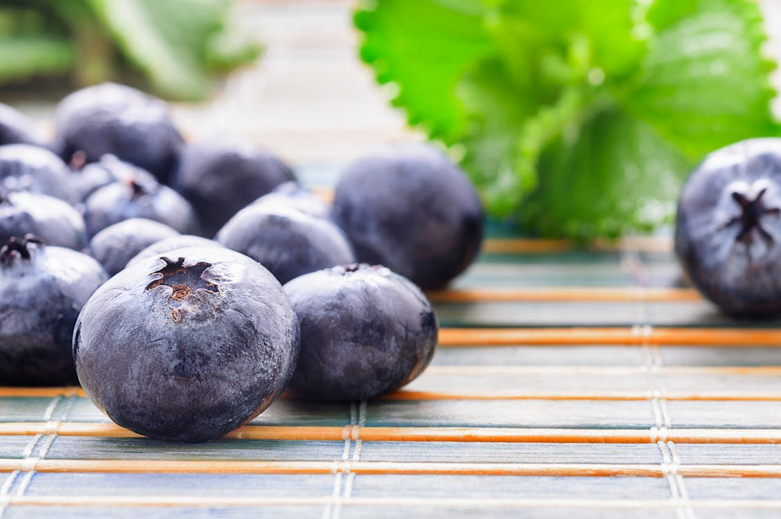 Blueberries on a table.