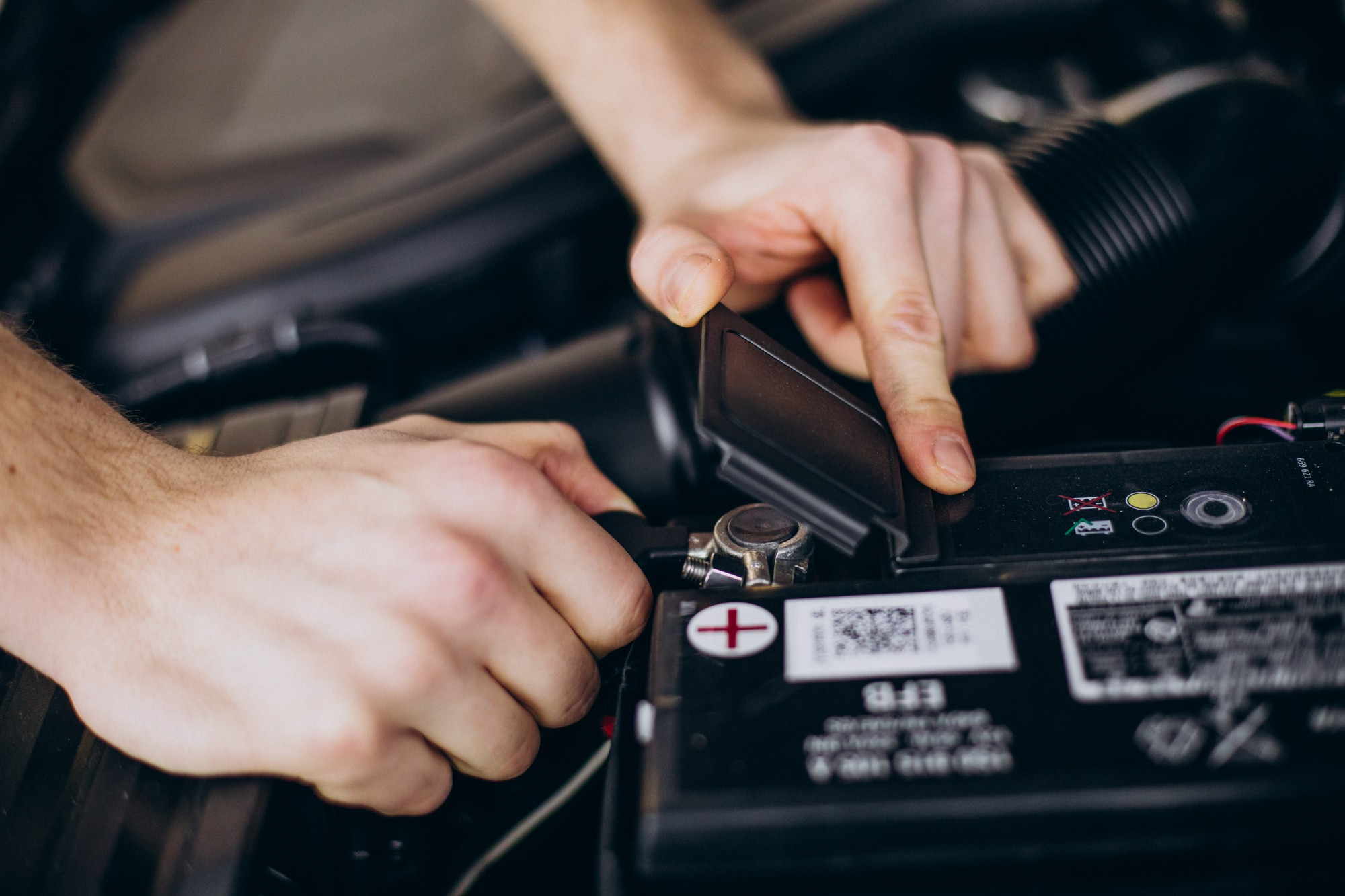 Closeup of a car battery