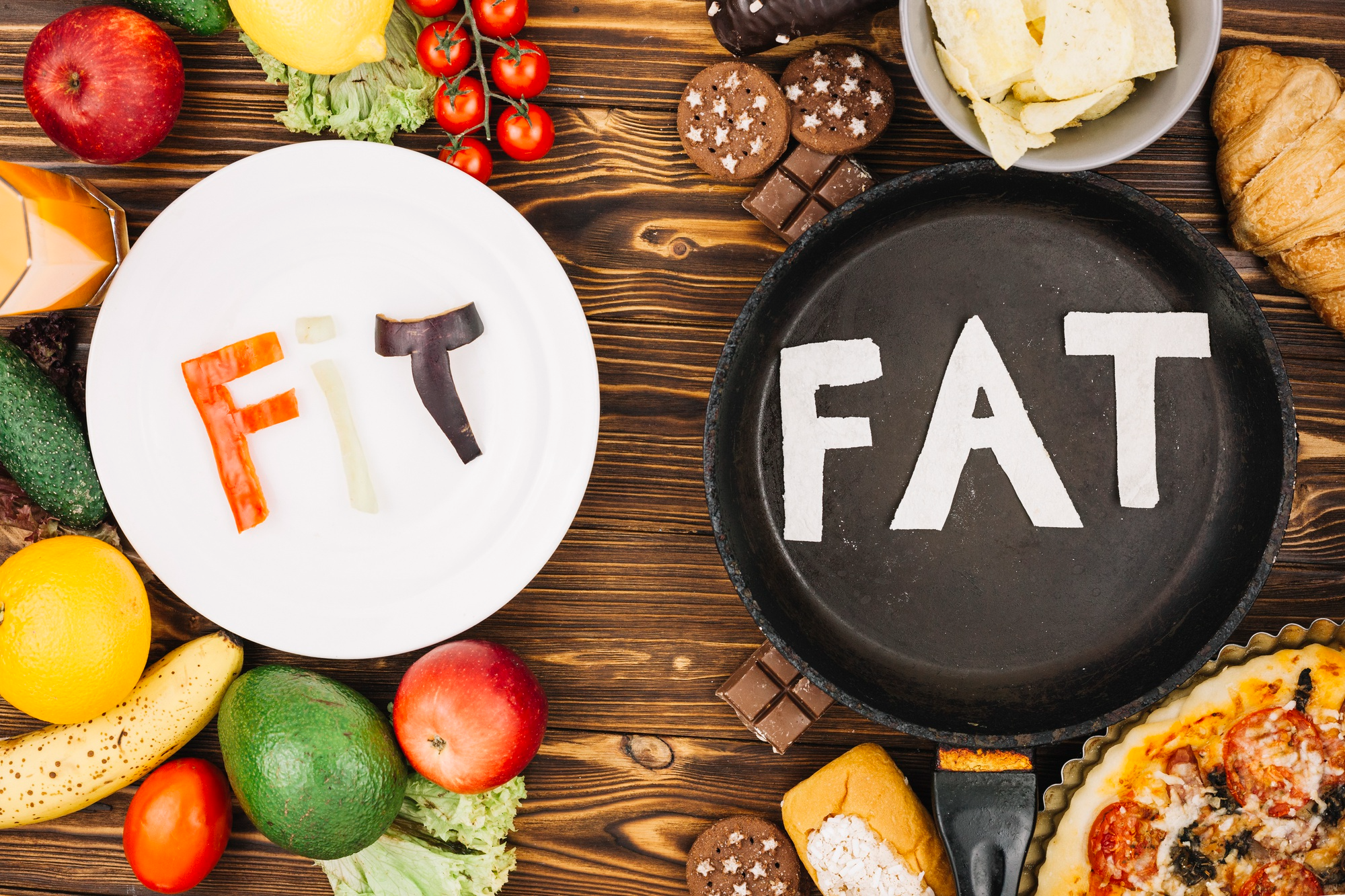 Infographic contrasting saturated fat versus unsaturated fat on a wooden table, highlighting healthy vs unhealthy food choices for better nutrition.