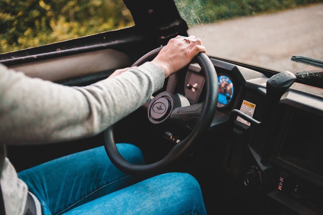Power steering in a car.