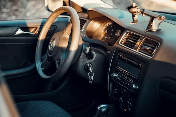 Steering wheel of a car.