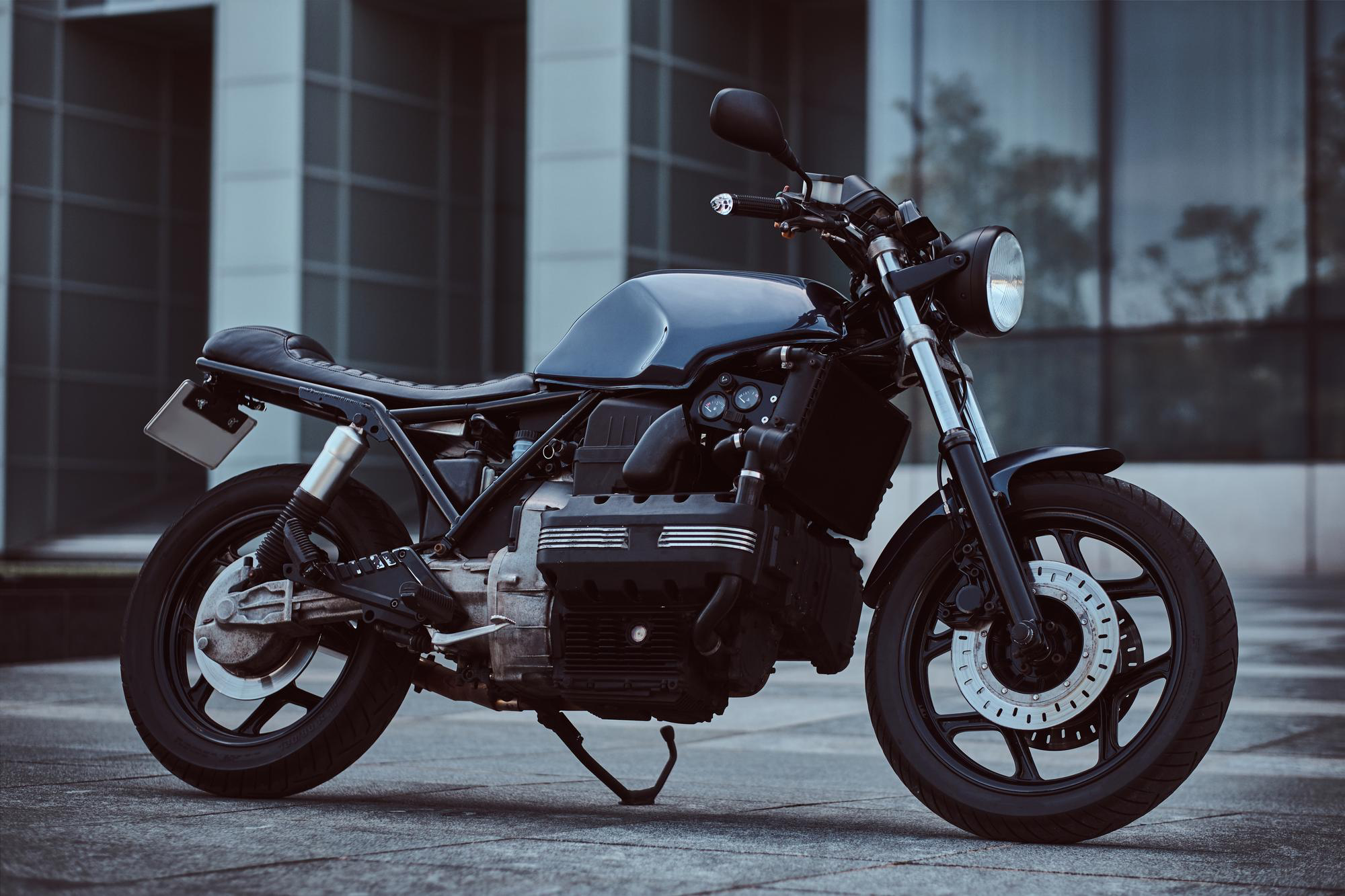 The side view of a bike.