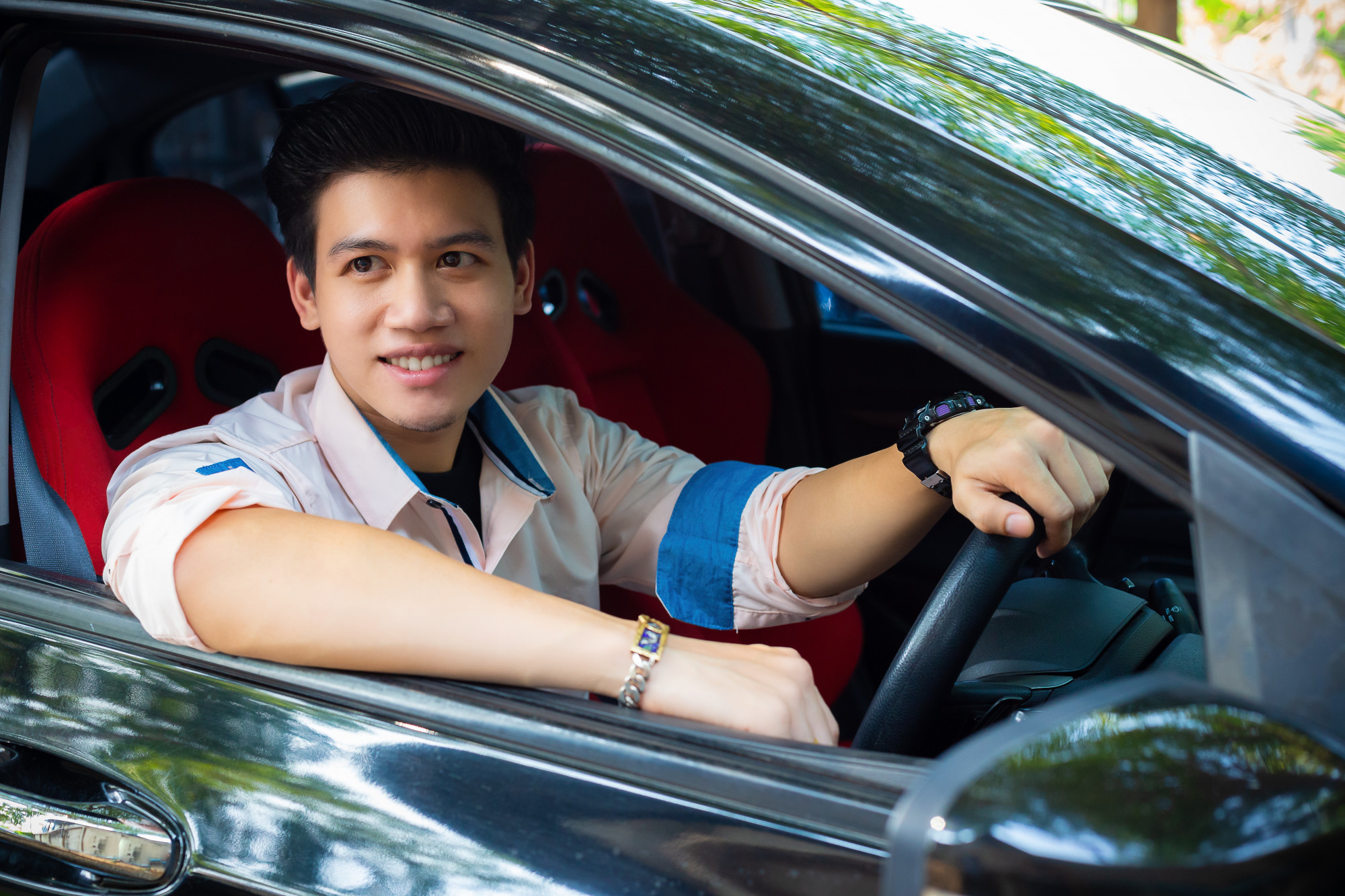 A young person learning to drive