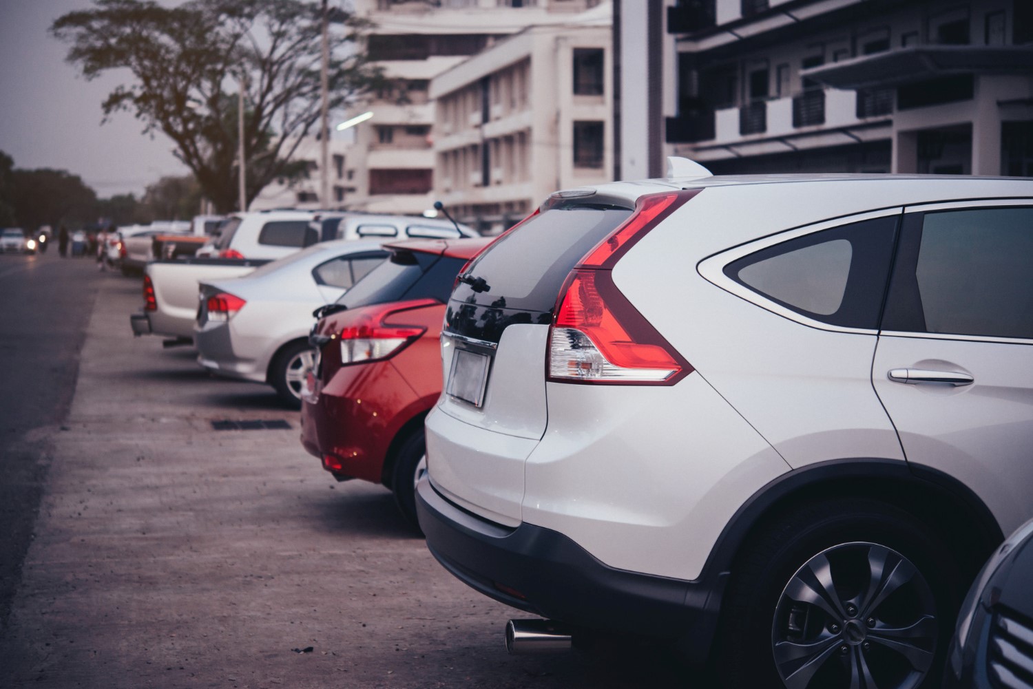 A series of parked cars.